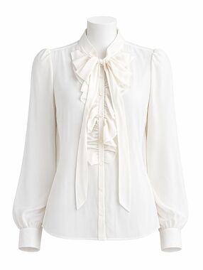 Forever 21 Ruffle Front Tie Neck White Chiffon Capsule Women's Blouse Size L